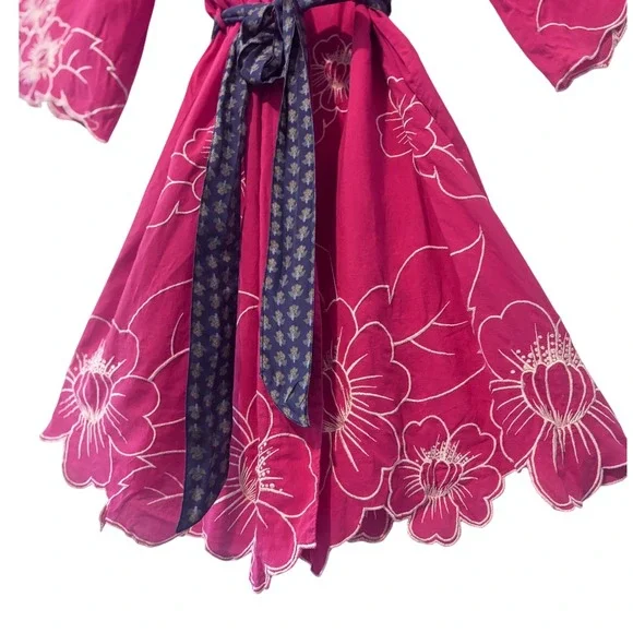 Anthropologie Eloise Floral Embroidered Kimono Robe Dress M/L Pink Boho Lounge - Picture 3 of 11